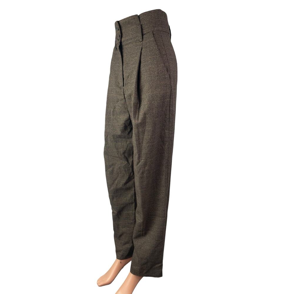 Mango Suit Plaid High Rise Pleated Carrot Barrel Tapered Trousers Dress Pants S - Picture 4 of 5